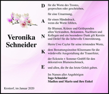 Traueranzeige von Veronika Schneider  von Magdeburger Volksstimme
