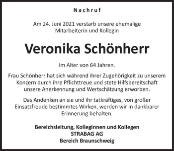 Traueranzeige von Veronika Schönherr  von Magdeburger Volksstimme