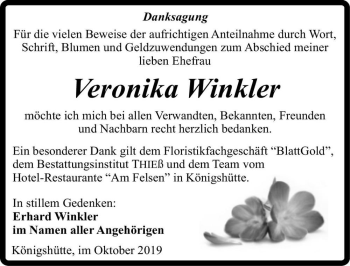 Traueranzeige von Veronika Winkler  von Magdeburger Volksstimme