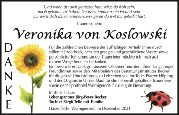 Traueranzeige von Veronika von Koslowski  von Magdeburger Volksstimme