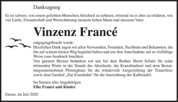 Traueranzeige von Vinzenz Francé  von Magdeburger Volksstimme