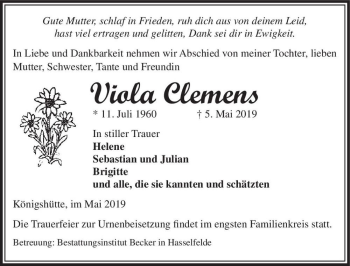 Traueranzeige von Viola Clemens  von Magdeburger Volksstimme