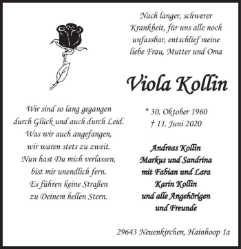 Traueranzeige von Viola Kollin  von Magdeburger Volksstimme