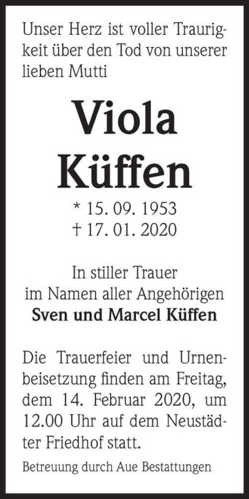 Traueranzeige von Viola Küffen  von Magdeburger Volksstimme