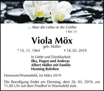 Traueranzeige von Viola Möx (geb. Müller)  von Magdeburger Volksstimme