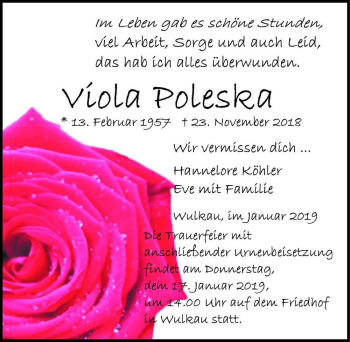 Traueranzeige von Viola Poleska  von Magdeburger Volksstimme