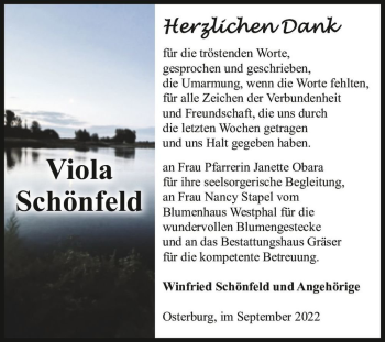 Traueranzeige von Viola Schönfeld  von Magdeburger Volksstimme