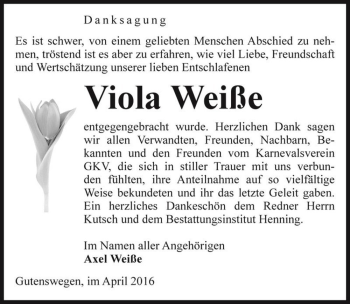 Traueranzeige von Viola Weiße  von Magdeburger Volksstimme