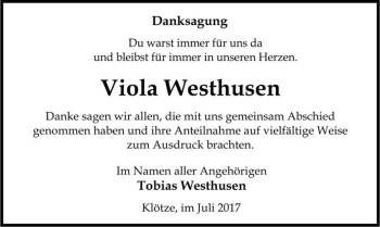 Traueranzeige von Viola Westhusen  von Magdeburger Volksstimme
