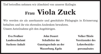 Traueranzeige von Viola Zuck  von Magdeburger Volksstimme