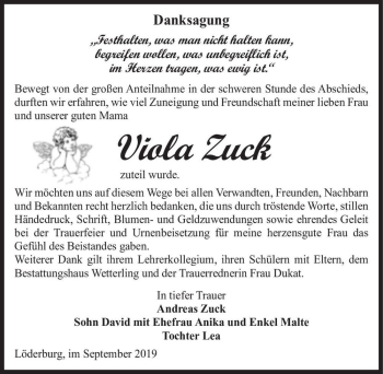 Traueranzeige von Viola Zuck  von Magdeburger Volksstimme