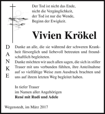 Traueranzeige von Vivien Krökel  von Magdeburger Volksstimme
