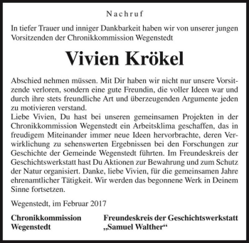 Traueranzeige von Vivien Krökel  von Magdeburger Volksstimme
