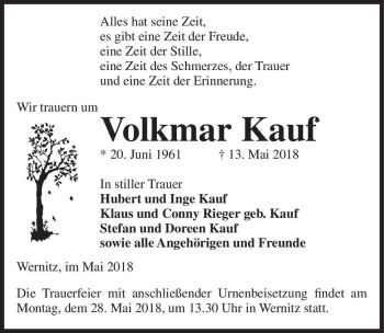 Traueranzeige von Vokmar Kauf  von Magdeburger Volksstimme
