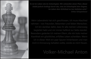 Traueranzeige von Volker-Michael Anton  von Magdeburger Volksstimme