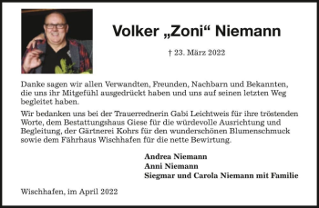 Traueranzeige von Volker 