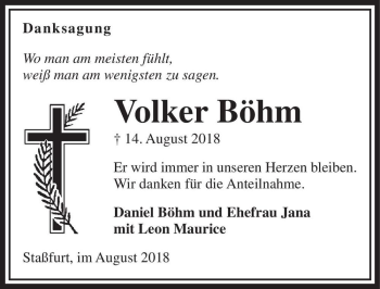 Traueranzeige von Volker Böhm  von Magdeburger Volksstimme
