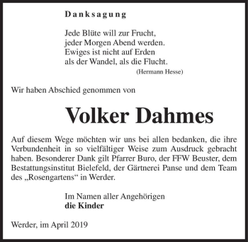 Traueranzeige von Volker Dames  von Magdeburger Volksstimme