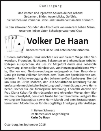 Traueranzeige von Volker De Haan  von Magdeburger Volksstimme