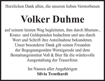 Traueranzeige von Volker Duhme  von Magdeburger Volksstimme