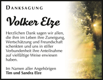 Traueranzeige von Volker Elze  von Magdeburger Volksstimme