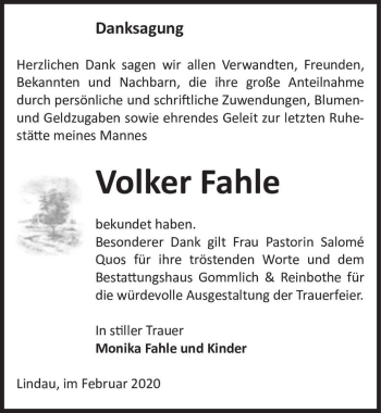 Traueranzeige von Volker Fahle  von Magdeburger Volksstimme