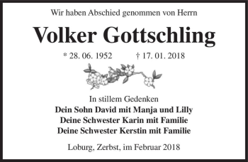 Traueranzeige von Volker Gottschling  von Magdeburger Volksstimme