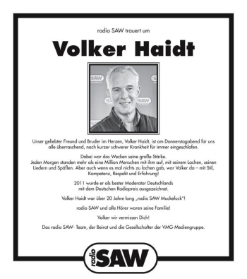 Traueranzeige von Volker Haidt  von Magdeburger Volksstimme