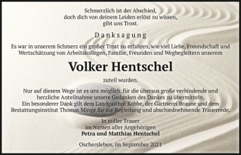 Traueranzeige von Volker Hentschel  von Magdeburger Volksstimme