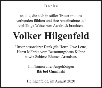 Traueranzeige von Volker Hilgenfeld  von Magdeburger Volksstimme