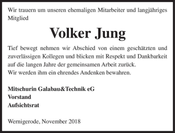 Traueranzeige von Volker Jung  von Magdeburger Volksstimme