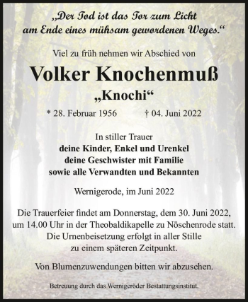 Traueranzeige von Volker Knochenmuß 