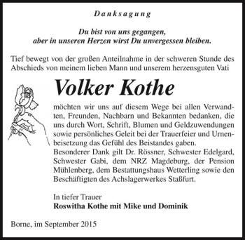 Traueranzeige von Volker Kothe  von Magdeburger Volksstimme