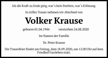 Traueranzeige von Volker Krause  von Magdeburger Volksstimme