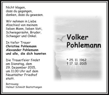 Traueranzeige von Volker Pohlemann  von Magdeburger Volksstimme