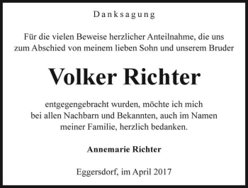 Traueranzeige von Volker Richter  von Magdeburger Volksstimme
