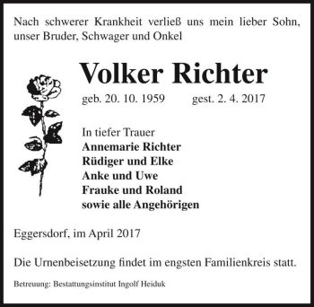 Traueranzeige von Volker Richter  von Magdeburger Volksstimme
