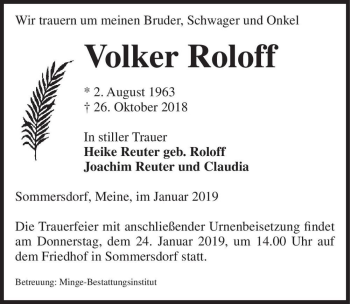 Traueranzeige von Volker Roloff  von Magdeburger Volksstimme