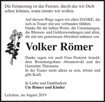 Traueranzeige von Volker Römer  von Magdeburger Volksstimme