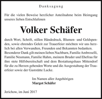Traueranzeige von Volker Schäfer  von Magdeburger Volksstimme
