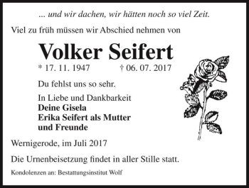 Traueranzeige von Volker Seifert  von Magdeburger Volksstimme