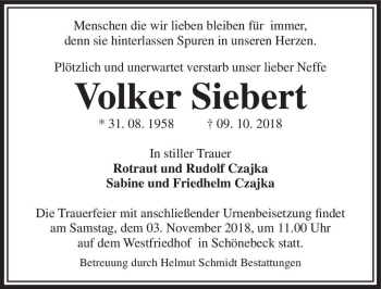 Traueranzeige von Volker Siebert  von Magdeburger Volksstimme