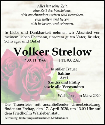 Traueranzeige von Volker Strelow  von Magdeburger Volksstimme