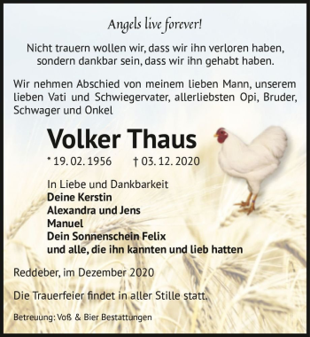 Traueranzeige von Volker Thaus  von Magdeburger Volksstimme