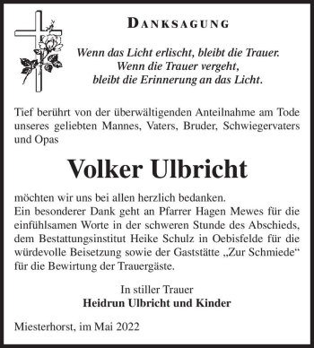 Traueranzeige von Volker Ulbricht  von Magdeburger Volksstimme