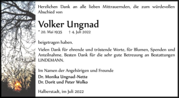 Traueranzeige von Volker Ungnad  von Magdeburger Volksstimme