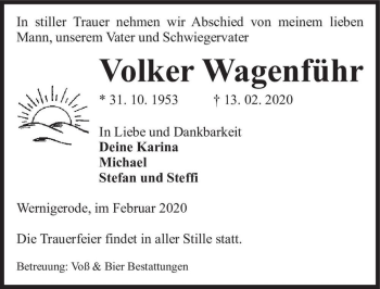Traueranzeige von Volker Wagenführ  von Magdeburger Volksstimme