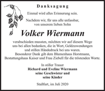 Traueranzeige von Volker Wiermann  von Magdeburger Volksstimme
