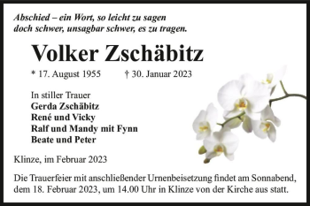 Traueranzeige von Volker Zschäbitz  von Magdeburger Volksstimme