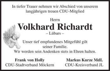 Traueranzeige von Volkhard Richardt  von Magdeburger Volksstimme